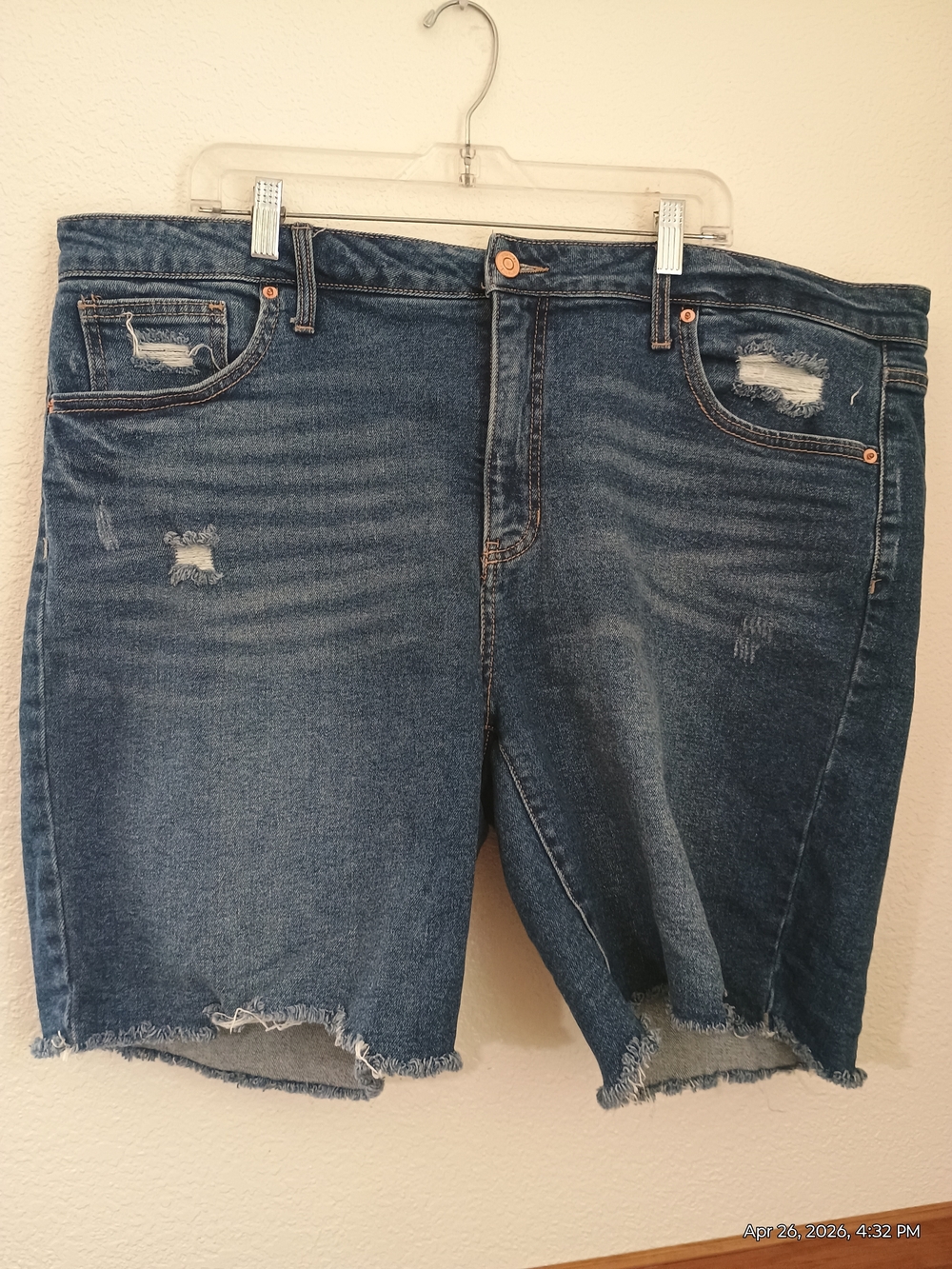 Terra & Sky Distressed Mid Blue Denim Jean Shorts